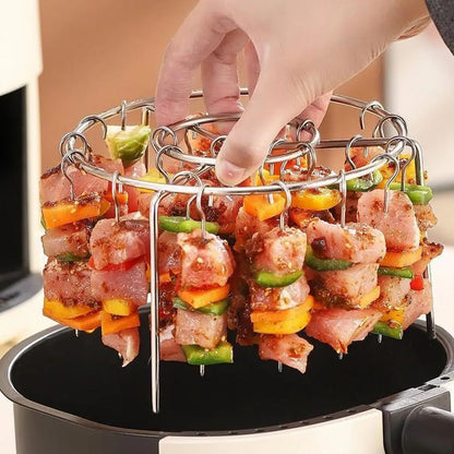 Stainless Steel Vertical Hanging Grill with 24 Skewers for Air Fryers