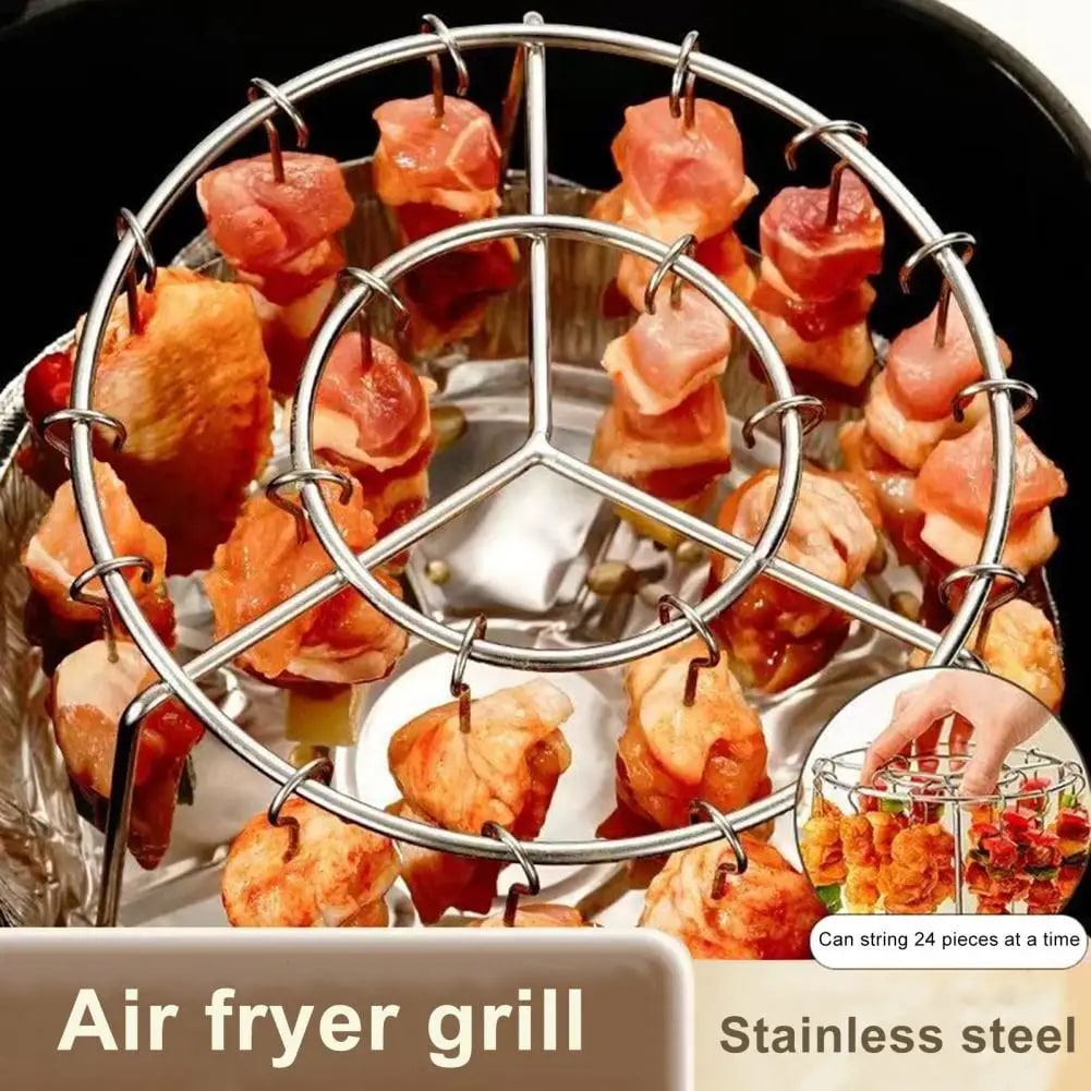 Stainless Steel Vertical Hanging Grill with 24 Skewers for Air Fryers