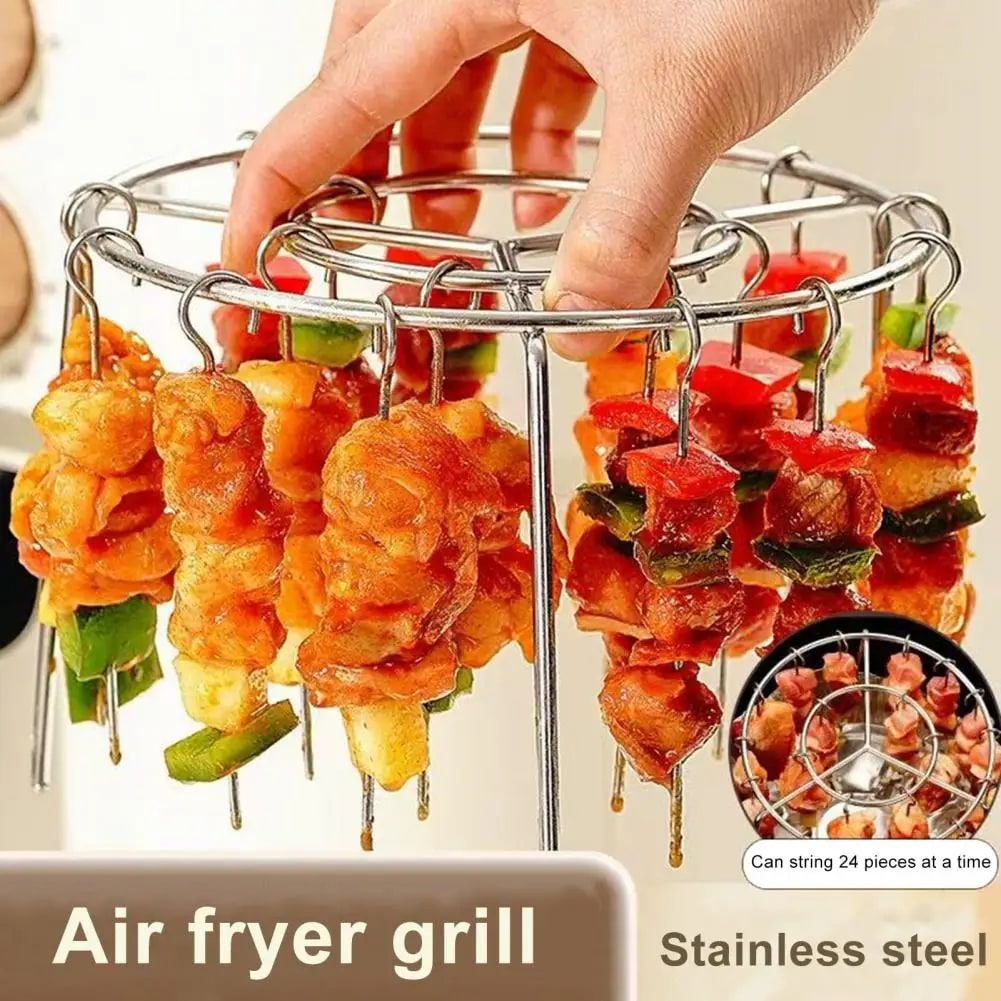 Stainless Steel Vertical Hanging Grill with 24 Skewers for Air Fryers