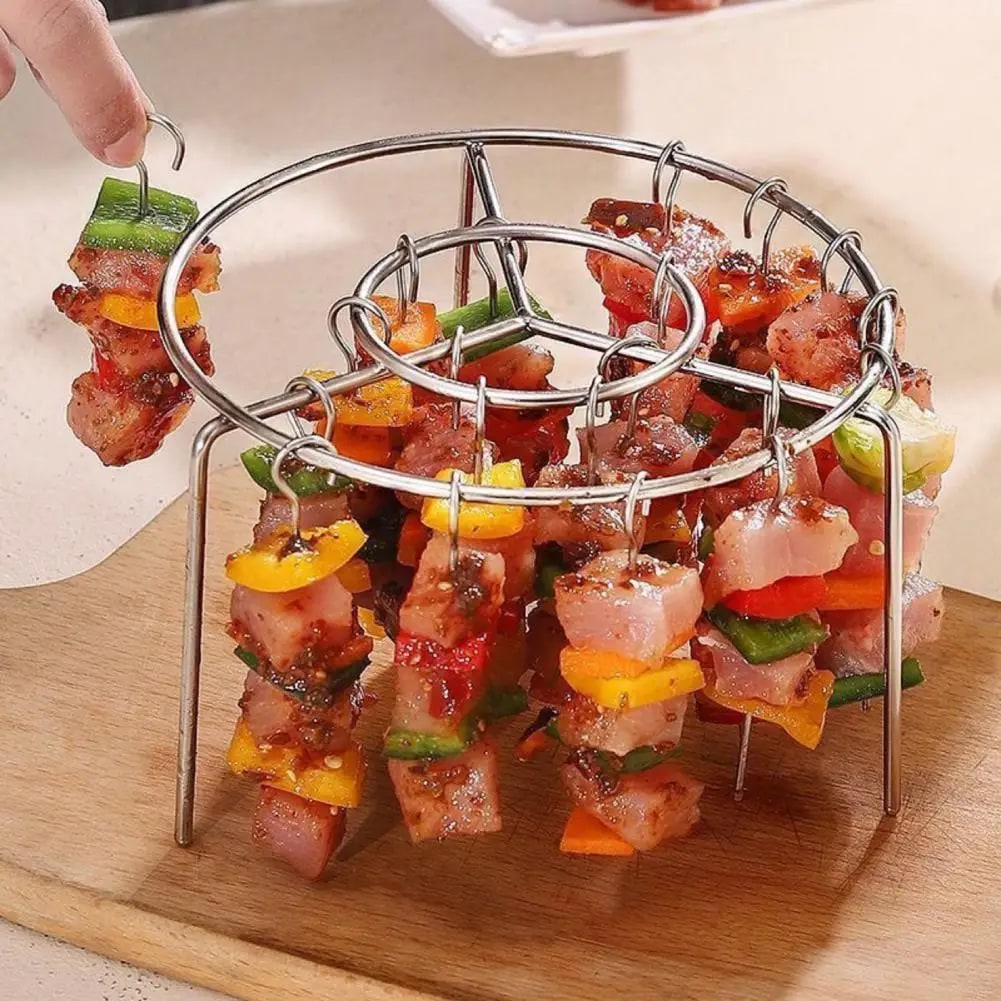 Stainless Steel Vertical Hanging Grill with 24 Skewers for Air Fryers