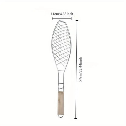 Fish Grill Basket Stainless Steel Wire with Handle, 57 x 11cm