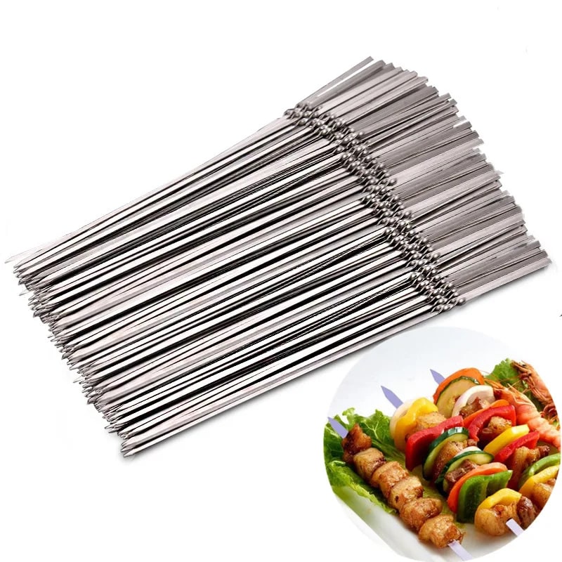 Stainless Steel BBQ Skewers, 30cm Reusable Kebab Sticks, 10 or 20 Pack