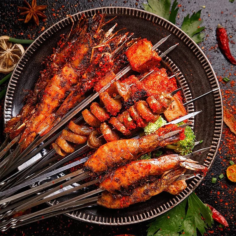 Stainless Steel BBQ Skewers, 30cm Reusable Kebab Sticks, 10 or 20 Pack
