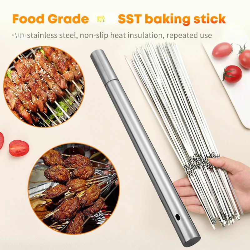 Stainless Steel BBQ Skewers, 30cm Reusable Kebab Sticks, 10 or 20 Pack