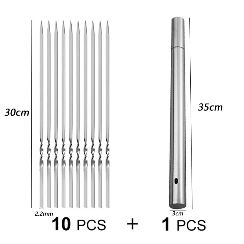 Stainless Steel BBQ Skewers, 30cm Reusable Kebab Sticks, 10 or 20 Pack - A06