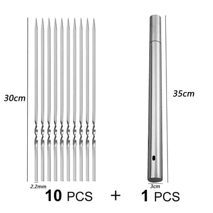 Stainless Steel BBQ Skewers, 30cm Reusable Kebab Sticks, 10 or 20 Pack - A06