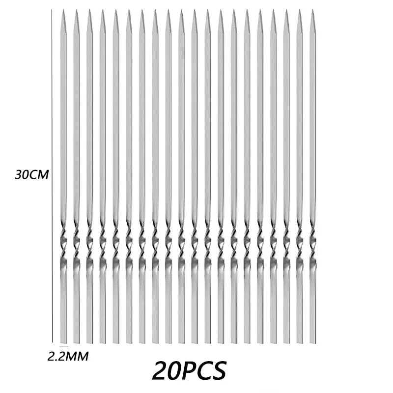 Stainless Steel BBQ Skewers, 30cm Reusable Kebab Sticks, 10 or 20 Pack - A04