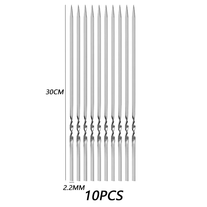 Stainless Steel BBQ Skewers, 30cm Reusable Kebab Sticks, 10 or 20 Pack - A02