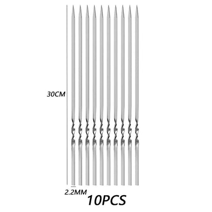 Stainless Steel BBQ Skewers, 30cm Reusable Kebab Sticks, 10 or 20 Pack - A02