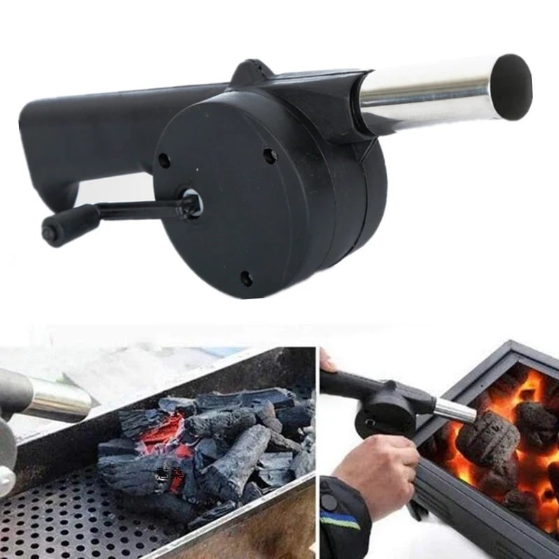 Manual BBQ Blower, 26.5cm Black Aluminium Alloy Charcoal Fire Tool