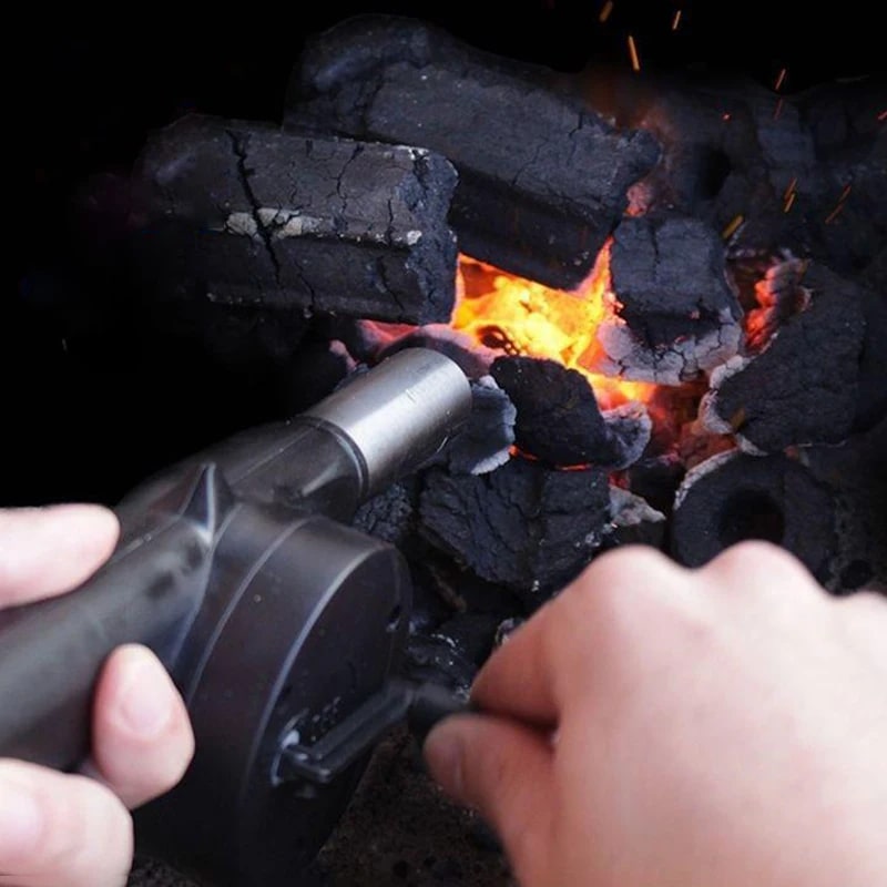 Manual BBQ Blower, 26.5cm Black Aluminium Alloy Charcoal Fire Tool