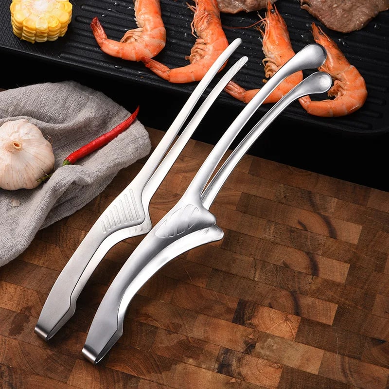 Stainless Steel BBQ Tongs with Stand, Serrated or Round Tips, 24cm or 25.5cm