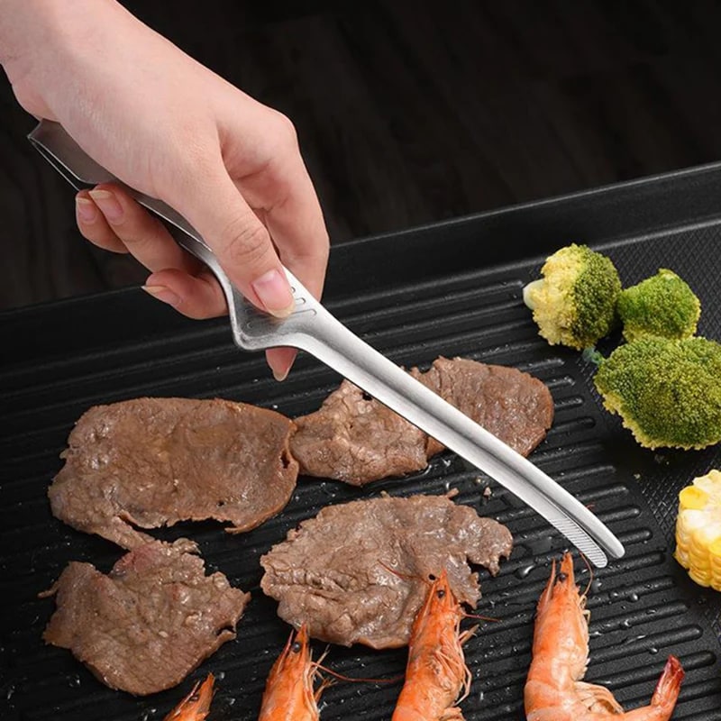 Stainless Steel BBQ Tongs with Stand, Serrated or Round Tips, 24cm or 25.5cm
