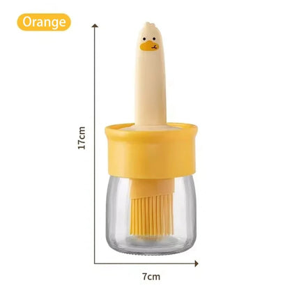 Silicone Oil Bottle with Basting Brush for Barbecue and Baking - Orange