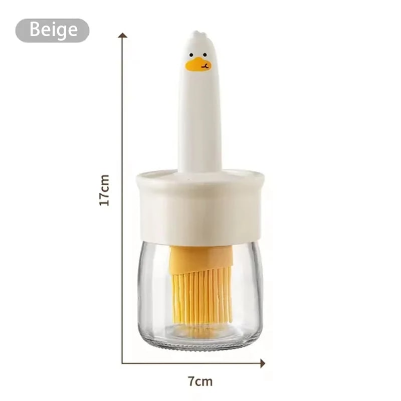 Silicone Oil Bottle with Basting Brush for Barbecue and Baking - Beige