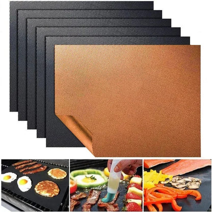 Reusable Non-Stick BBQ Grill Mat 40 x 33cm Fabric Cooking Sheet, 3 or 5 Pack