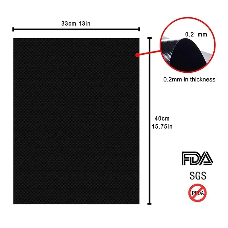 Reusable Non-Stick BBQ Grill Mat 40 x 33cm Fabric Cooking Sheet, 3 or 5 Pack