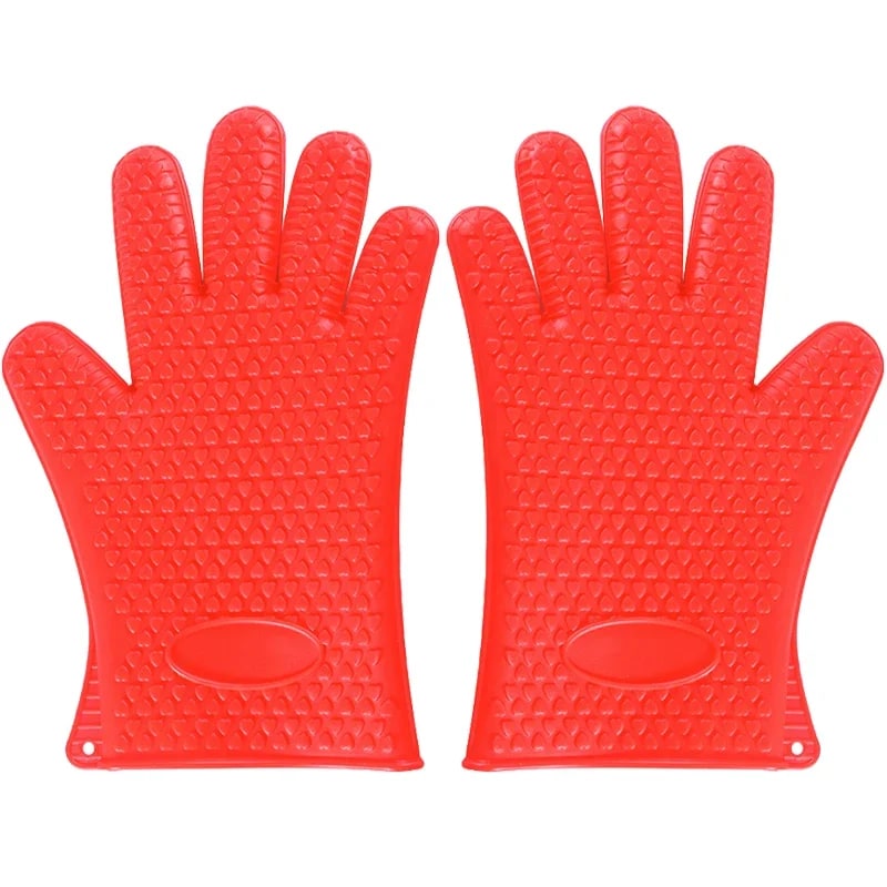 Heat-Insulated Rubber BBQ and Oven Gloves, Venlohome 1 or 2 Piece Options - 2Pcs Red