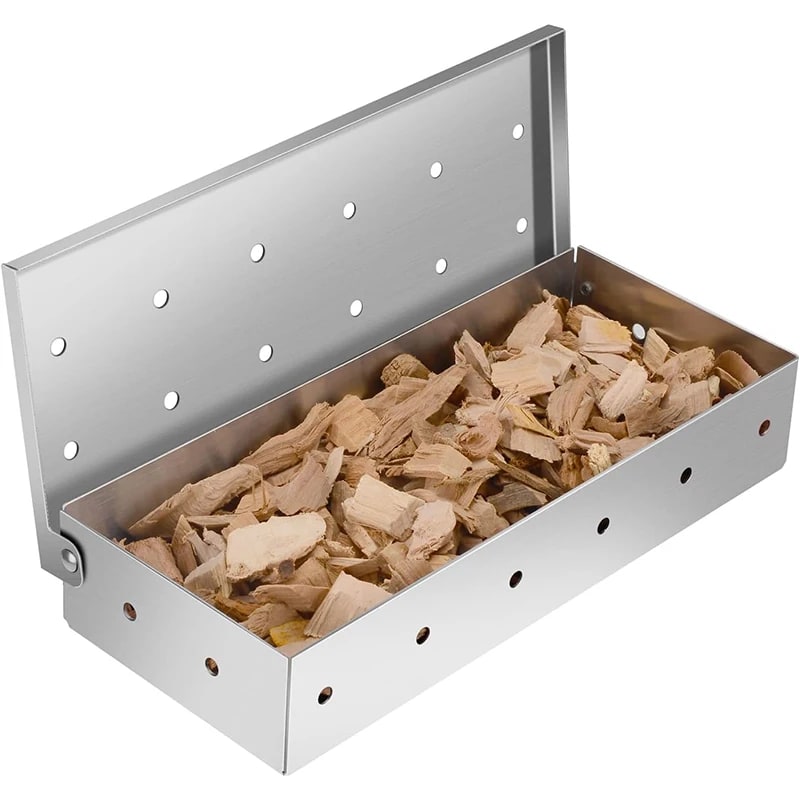 Stainless Steel BBQ Smoker Box with Hinged Lid, 22 x 9 x 4 cm