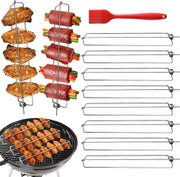 Chicken Wing Grill Rails Set with Silicone Brush, 8 Stainless Steel Rails, 29.97cm