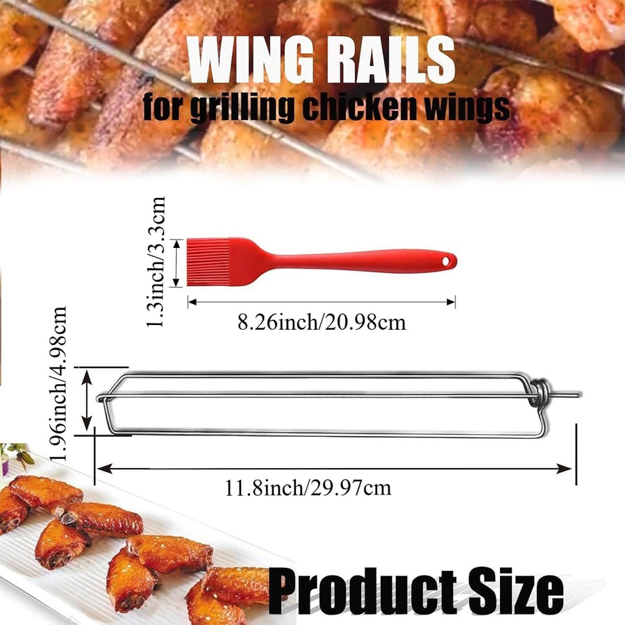 Chicken Wing Grill Rails Set with Silicone Brush, 8 Stainless Steel Rails, 29.97cm