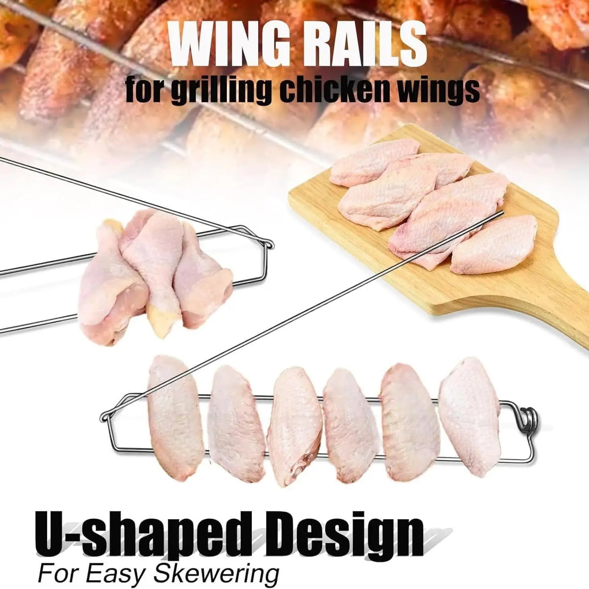 Chicken Wing Grill Rails Set with Silicone Brush, 8 Stainless Steel Rails, 29.97cm