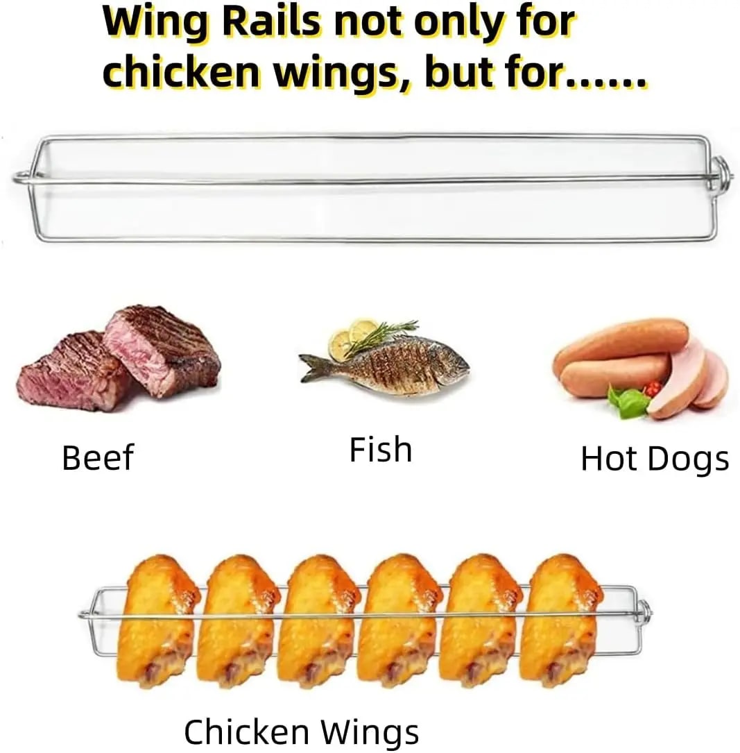 Chicken Wing Grill Rails Set with Silicone Brush, 8 Stainless Steel Rails, 29.97cm