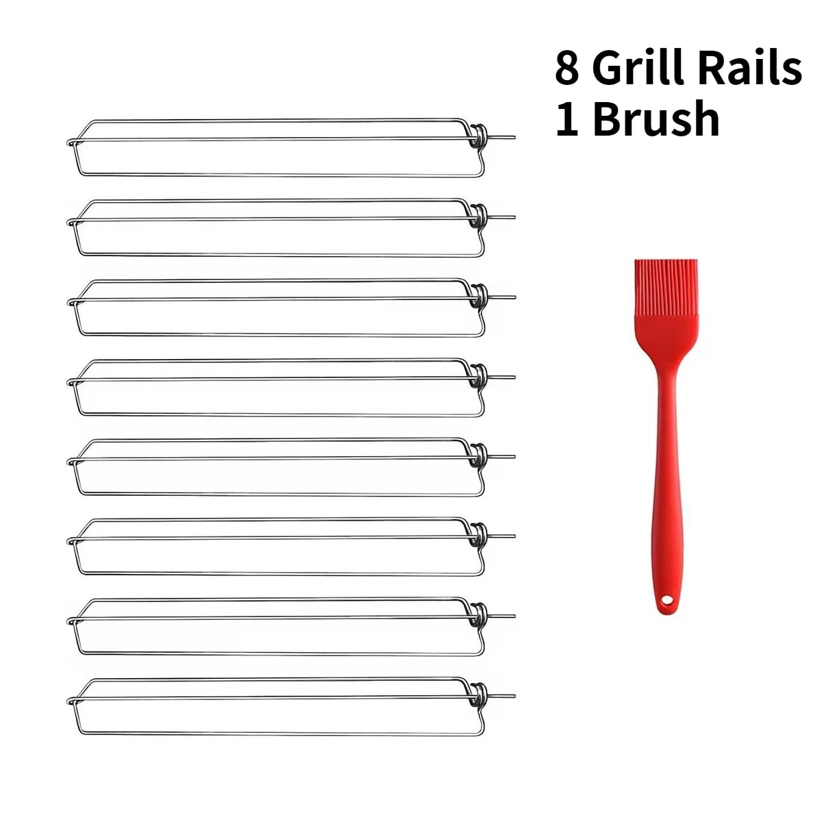 Chicken Wing Grill Rails Set with Silicone Brush, 8 Stainless Steel Rails, 29.97cm