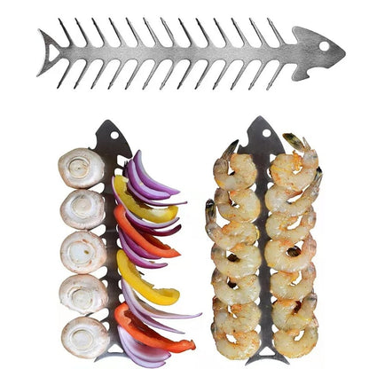 Fish Bone Shape Stainless Steel BBQ Skewer, 30 x 6cm Reusable Roasting Fork