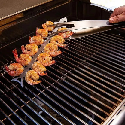 Fish Bone Shape Stainless Steel BBQ Skewer, 30 x 6cm Reusable Roasting Fork