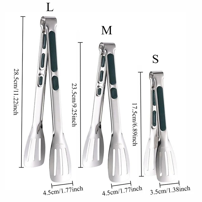 304 Stainless Steel Food Tongs for BBQ, Grilling and Kitchen Use, S/M/L - Three-piece set