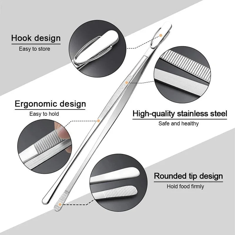 Stainless Steel Kitchen Tweezers Tongs for BBQ and Cooking, 10 or 12 Inch, 2-Piece Set