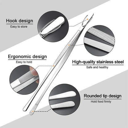 Stainless Steel Kitchen Tweezers Tongs for BBQ and Cooking, 10 or 12 Inch, 2-Piece Set