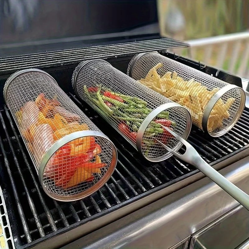 Stainless Steel BBQ Grill Cage, 2-Piece Set, Large or Small