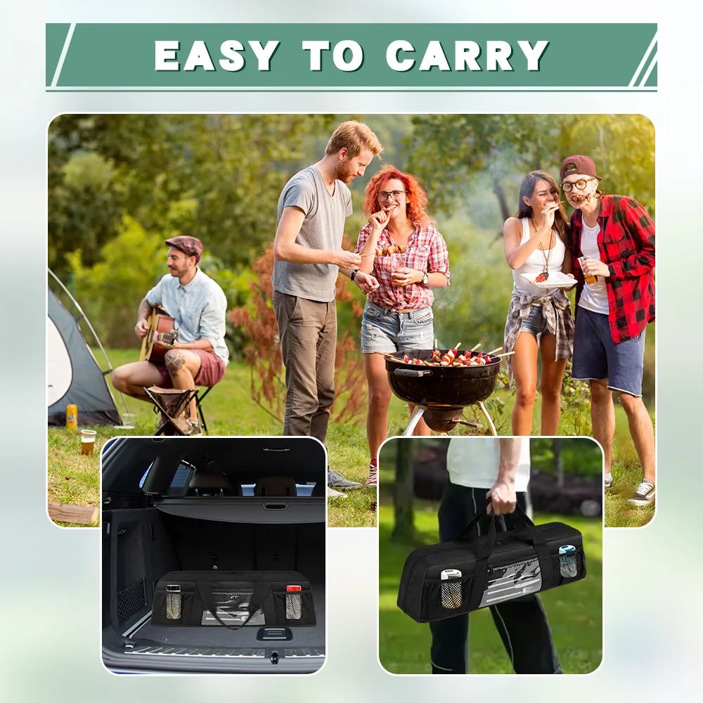 BBQ Tool Storage Bag, 600D Oxford Grill Utensil Organiser, 18 x 16 x 55cm