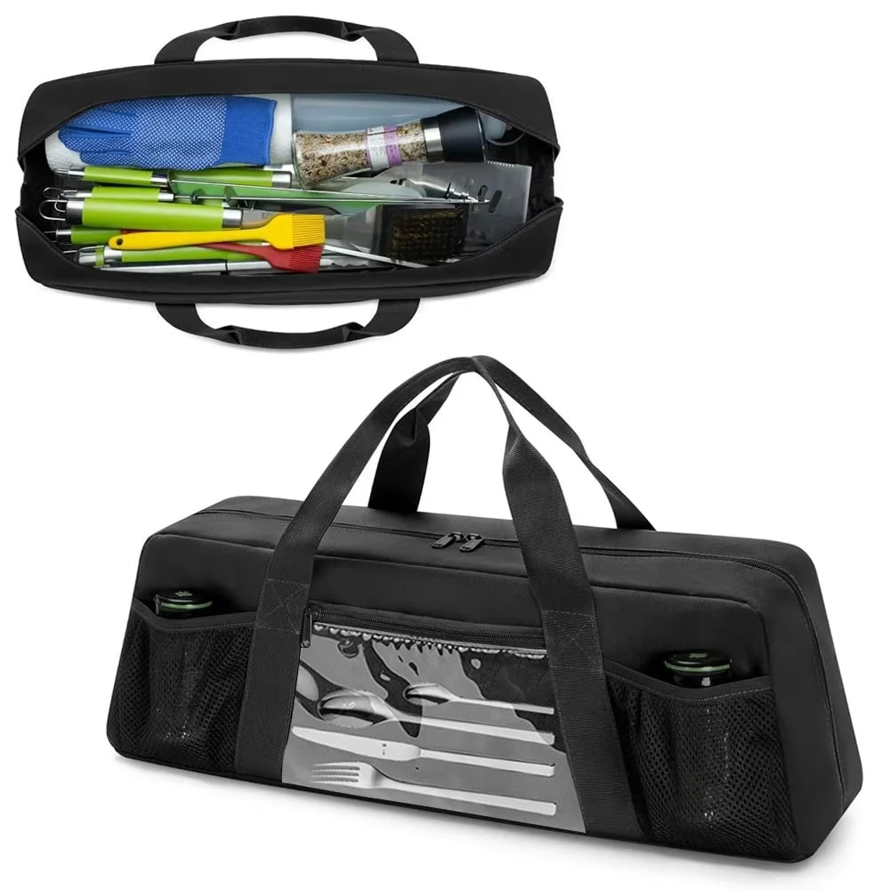 BBQ Tool Storage Bag, 600D Oxford Grill Utensil Organiser, 18 x 16 x 55cm