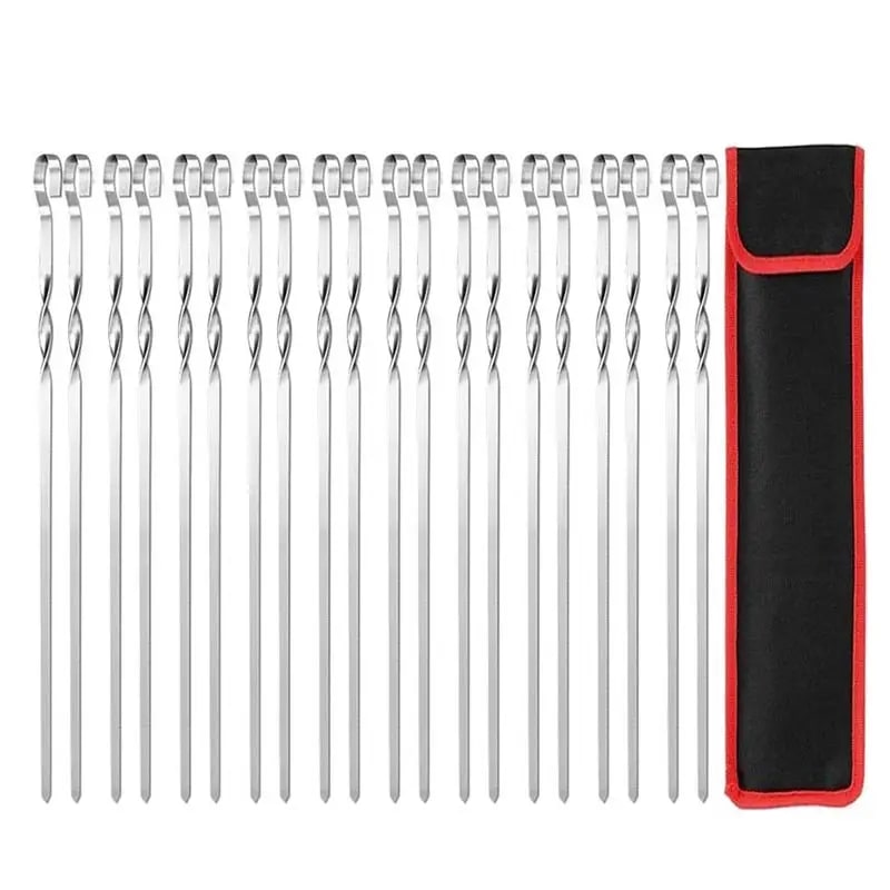 Stainless Steel BBQ Skewers with Storage Bag, 390mm, 6/10/12/20 Piece Options