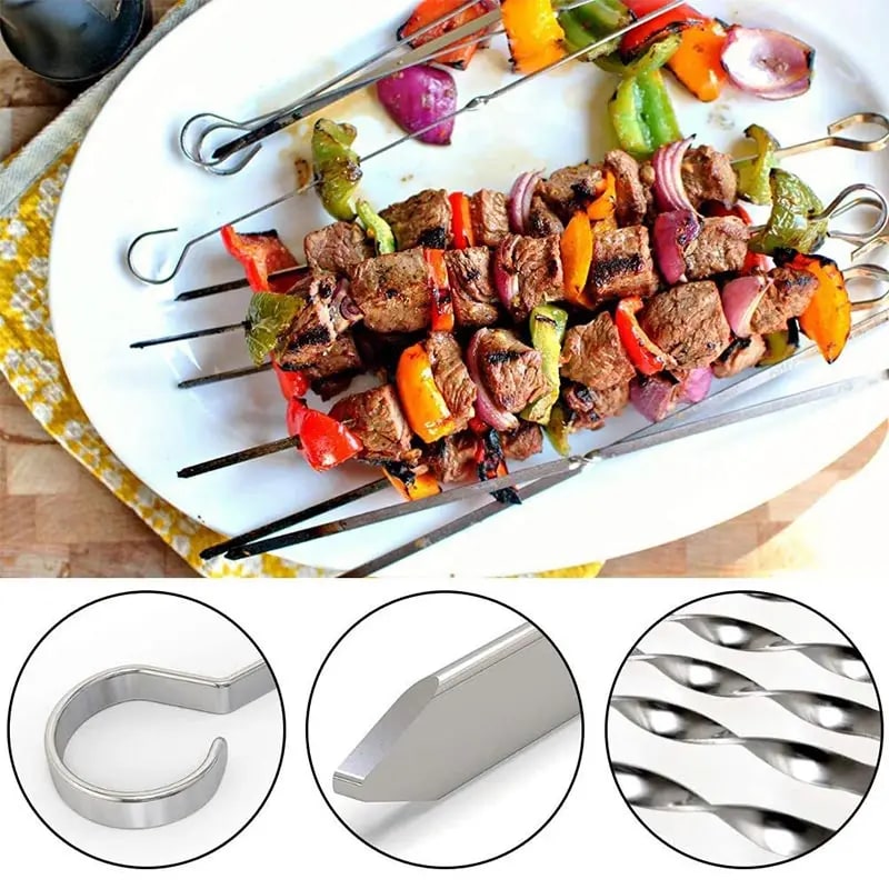 Stainless Steel BBQ Skewers with Storage Bag, 390mm, 6/10/12/20 Piece Options