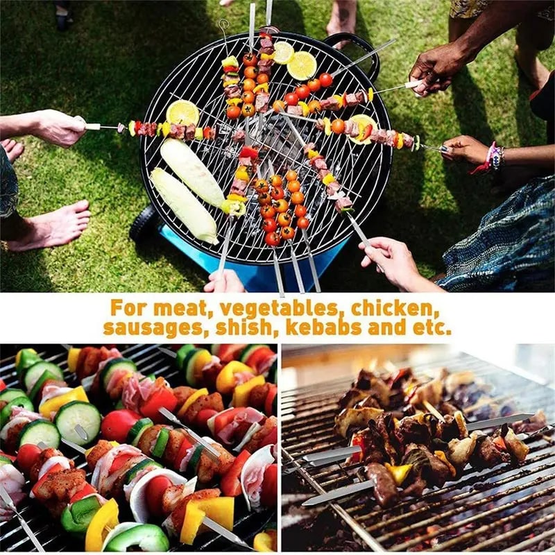 Stainless Steel BBQ Skewers with Storage Bag, 390mm, 6/10/12/20 Piece Options