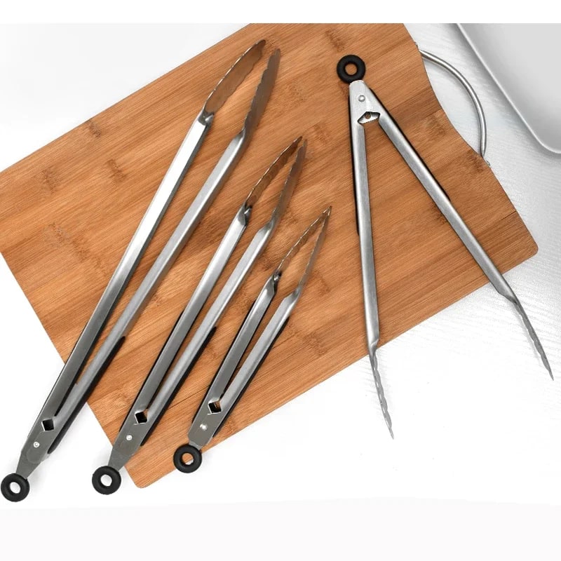 Stainless Steel BBQ Tongs, 9 to 16 Inch Options, Scalloped Ends