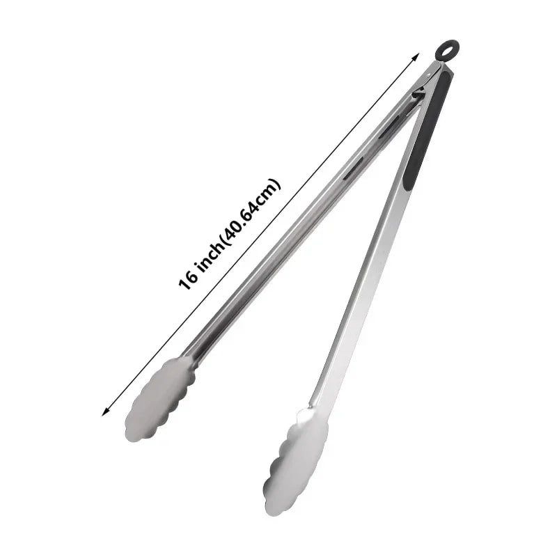 Stainless Steel BBQ Tongs, 9 to 16 Inch Options, Scalloped Ends - 16 inches(40.64cm)