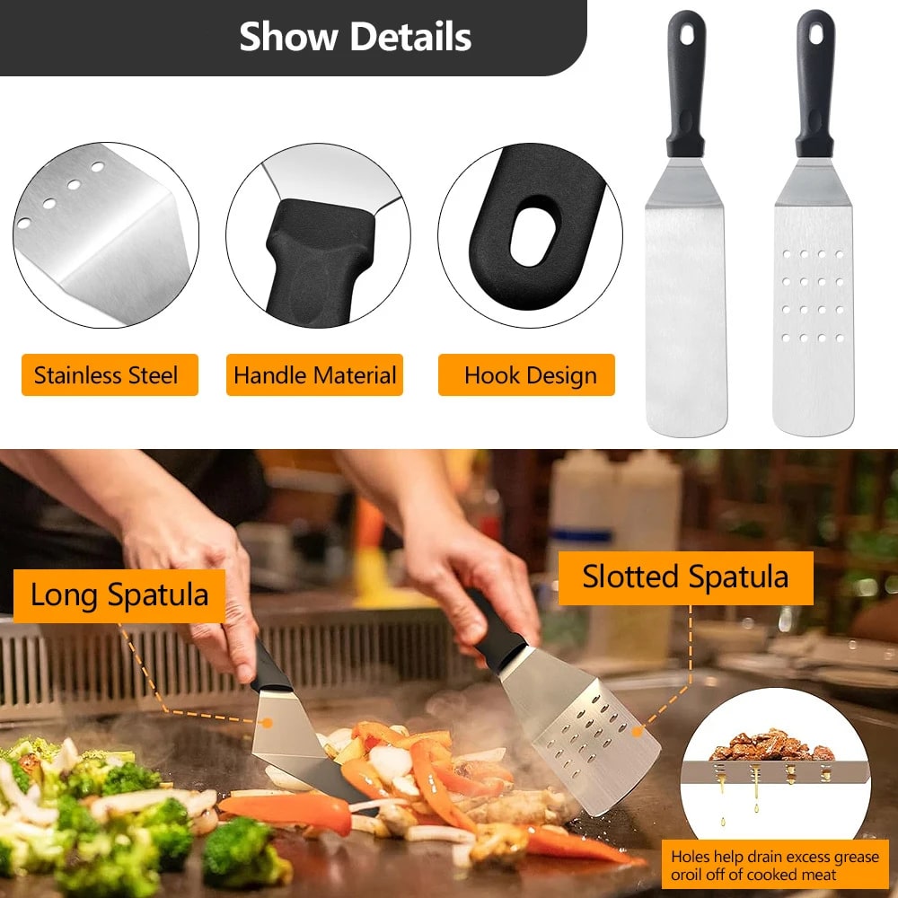 Stainless Steel Griddle Accessories Kit, Flat Top BBQ Tools, 8 or 17 Pieces