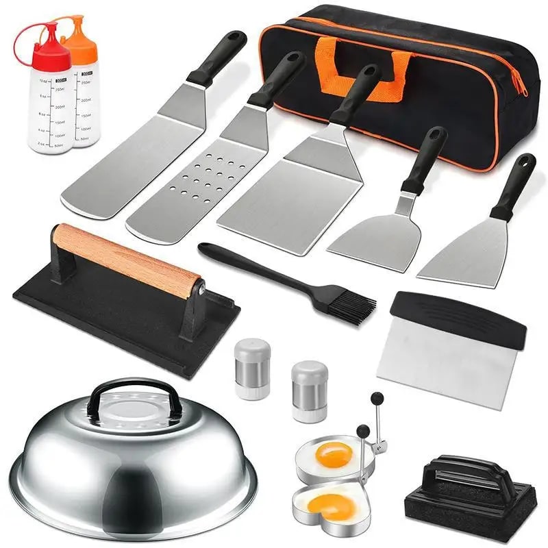 Stainless Steel Griddle Accessories Kit, Flat Top BBQ Tools, 8 or 17 Pieces - 17 Pieces
