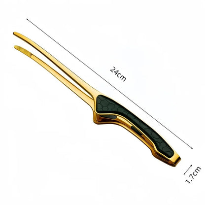 Metal Barbecue Tongs, 24cm, Non-Slip Grip, Set of 2 - green-golden