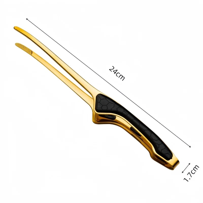 Metal Barbecue Tongs, 24cm, Non-Slip Grip, Set of 2 - black-golden