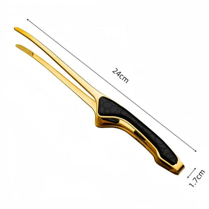 Metal Barbecue Tongs, 24cm, Non-Slip Grip, Set of 2 - black-golden