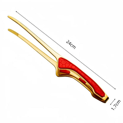 Metal Barbecue Tongs, 24cm, Non-Slip Grip, Set of 2 - red-golden