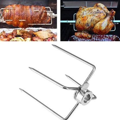 Stainless Steel Rotisserie BBQ Fork Skewer Attachment, Silver, 145 x 85 x 105mm