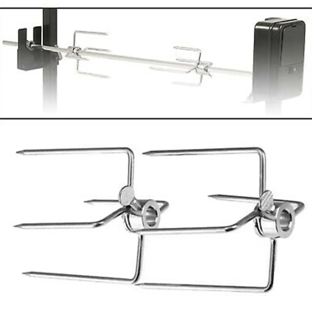 Stainless Steel Rotisserie BBQ Fork Skewer Attachment, Silver, 145 x 85 x 105mm