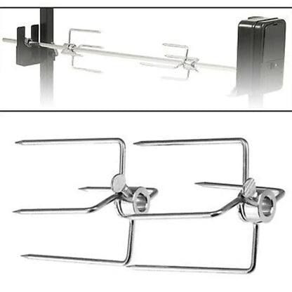 Stainless Steel Rotisserie BBQ Fork Skewer Attachment, Silver, 145 x 85 x 105mm
